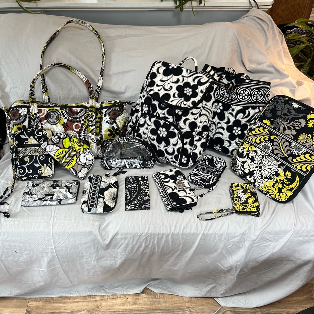 Vera Bradley Black & White Floral Quilted Tote Bag Collection- 13 Pieces